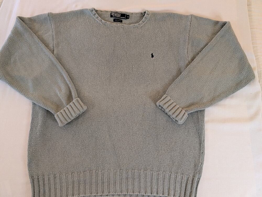 Polo Ralph Lauren Mens XL Gray Crew Neck Sweater 100% Cotton Pullover
